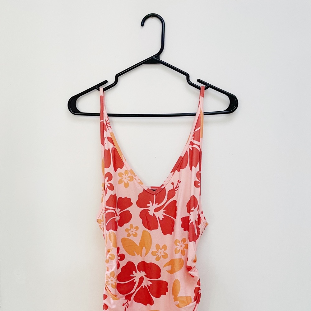 SHEIN PLUS FLORAL PRINT DRAWSTRING SIDE BODYCON DRESS